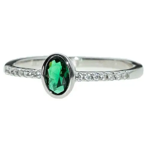 Lovrin Srebrny pierścionek 925 delikatny zdobiony zieloną cyrkonią 1,8g
