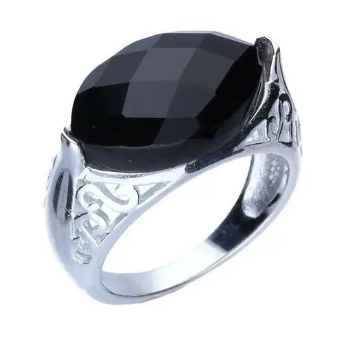 Srebrny pierścionek 925 duży czarny elegancki kamień r 16 Lovrin