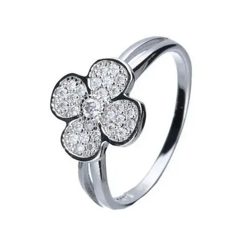Srebrny pierścionek 925 kwiatek białe cyrkonie r 11, kolor szary