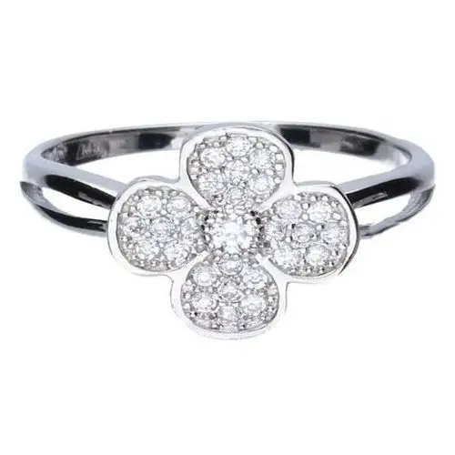 Srebrny pierścionek 925 kwiatek białe cyrkonie r 11, kolor szary 2