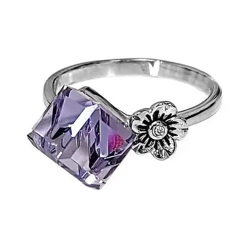 Srebrny pierścionek 925 kwiatek fioletowa cyrkonia kostka 20r na prezent Lovrin