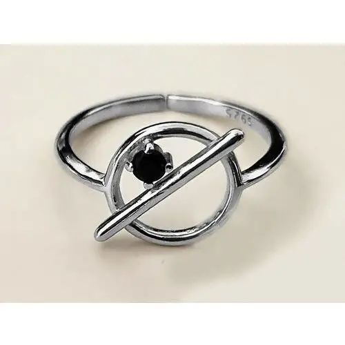 Srebrny pierścionek 925 ring z cyrkonią pałeczka 16r, kolor szary 2