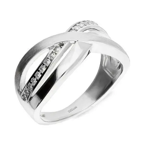 Srebrny pierścionek 925 z białymi cyrkoniami szeroki r 18, kolor biały