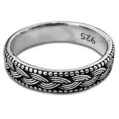 Srebrny pierścionek 925 z wzorem plecionym 18r, kolor szary
