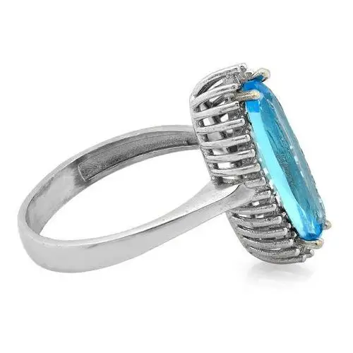 Srebrny pierścionek duża owalna markiza z niebieskim oczkiem, kolor niebieski 3