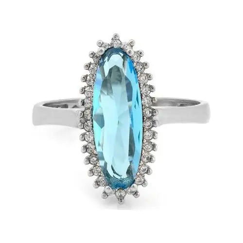 Srebrny pierścionek duża owalna markiza z niebieskim oczkiem, kolor niebieski 2