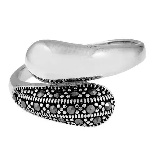 Srebrny pierścionek duży z markazytami 2