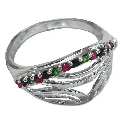 Lovrin Srebrny wyjątkowy pierścionek 925 z kolorowymi cyrkoniami i ażurem