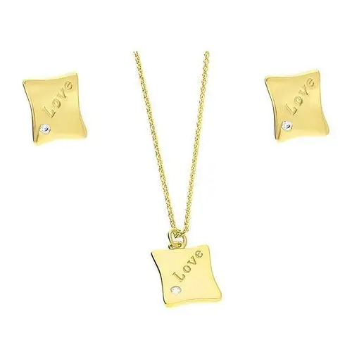 Srebrny złocony komplet biżuterii 925 NAPIS LOVE Z CYRKONIAMI 6,15g, JA1116 GOLD