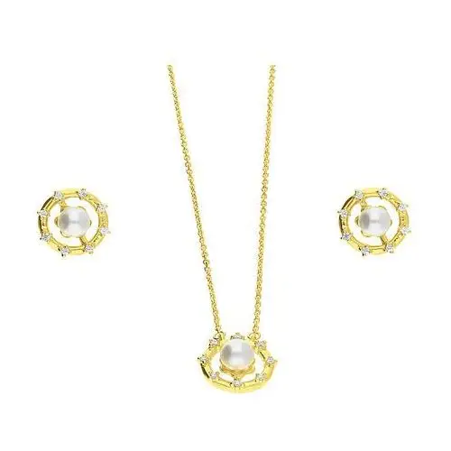Srebrny złocony komplet biżuterii 925 z perłami i cyrkoniami 5,25g Lovrin
