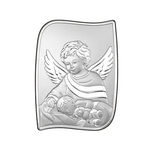 Srebrzony obraz z aniołem stróżem 7,5x10cm grawer, bc6770 7,5x10cm