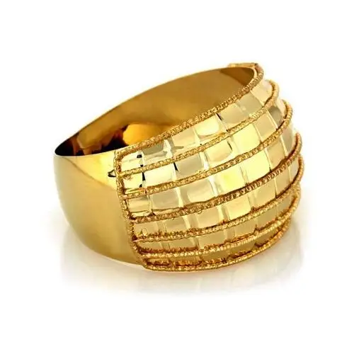 Szeroki pierścionek złoty 375 z wzorem w kratkę Lovrin 3
