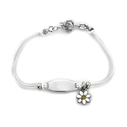 Sznurkowa bransoletka srebrna biała z kwiatkiem
