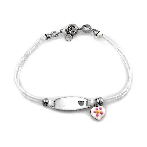 Sznurkowa bransoletka srebrna dla dziewczynki z emaliowanym sercem, SBR_1464A_925