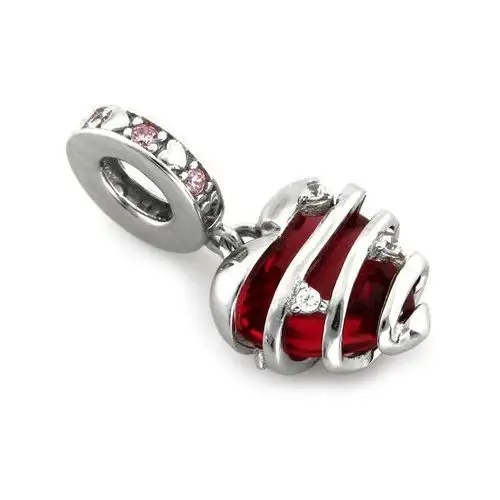 Zawieszka srebrna beads charms serce z czerwonym kamieniem