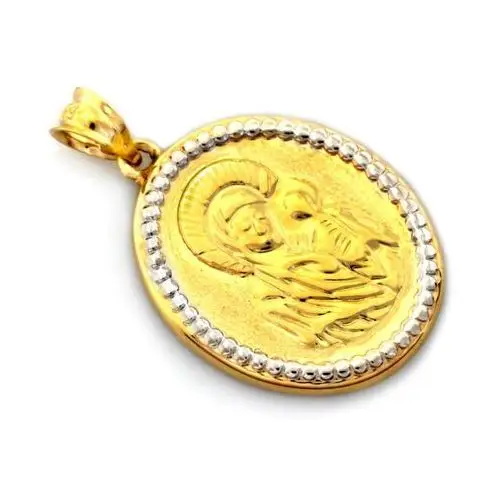Lovrin Zawieszka złota 585 duży owalny medalik matka boska z dzieciątkiem