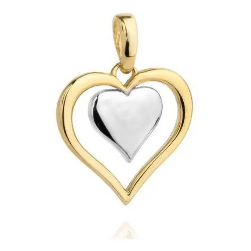 Zawieszka złote serce z serduszkiem z białego złota w środku, 6-25-Z00201-2