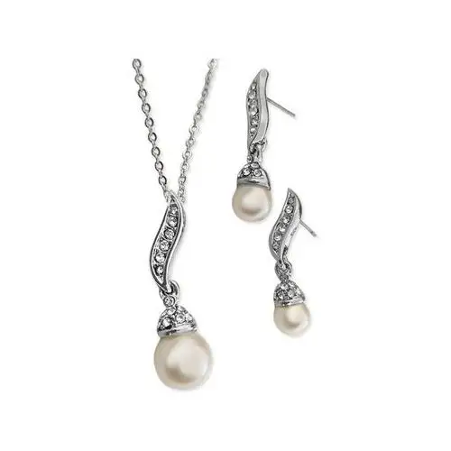 Zestaw biżuterii elegancki wzór z cyrkoniami i białymi perełkami na prezent