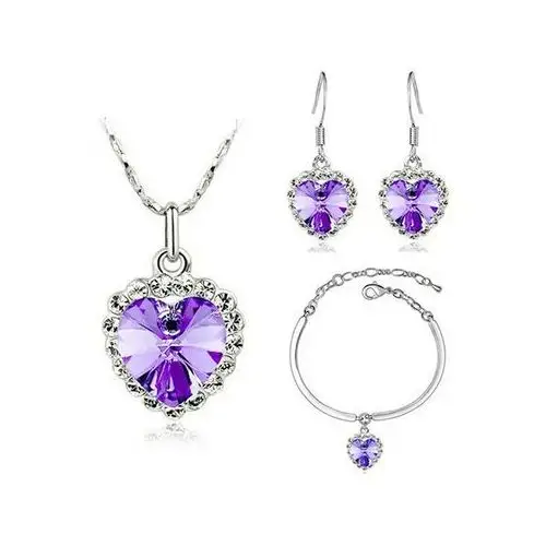 Zestaw biżuterii liliowe serduszka serce oceanu fioletowe cyrkonie na prezent, kolor fioletowy