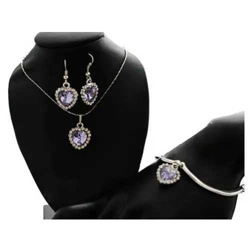 Zestaw biżuterii liliowe serduszka serce oceanu fioletowe cyrkonie na prezent, kolor fioletowy 2