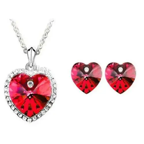 Zestaw biżuterii rubinowe serca serduszka z cyrkoniami na prezent