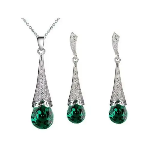 Lovrin Zestaw eleganckiej biżuterii z zielonymi cyrkoniami wyjątkowy wzór