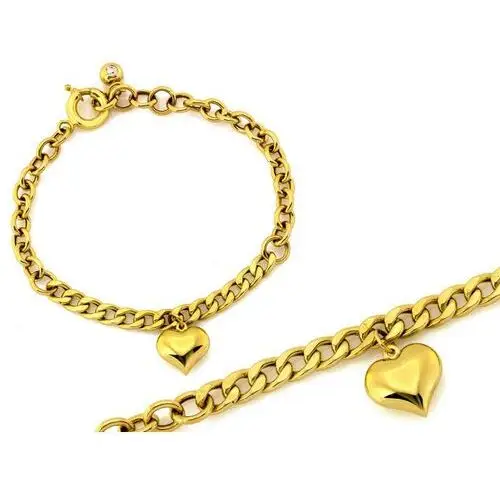 Złota bransoletka 585 gruby łańcuszek z wiszącym sercem 3