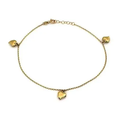 Złota bransoletka 585 łańcuszkowa na nogę z wiszącymi sercami Lovrin 2