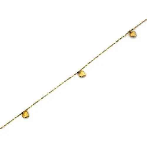 Złota bransoletka 585 łańcuszkowa na nogę z wiszącymi sercami Lovrin 3