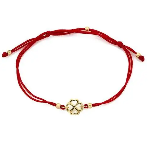 Lovrin Złota bransoletka 585 na czerwonym sznurku z ażurową koniczynką