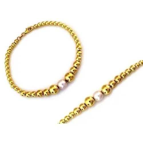 Złota bransoletka 585 z błyszczących kulek i perłą 7,9g 3