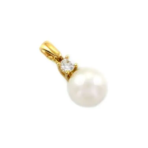 Złota przywieszka 585 delikatna perła z cyrkonią, kolor biały