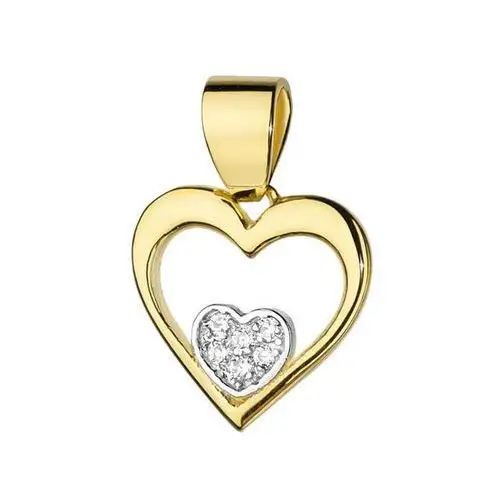 Złota przywieszka 585 duże i małe serce diamenty, S022-585-B0.05-BD