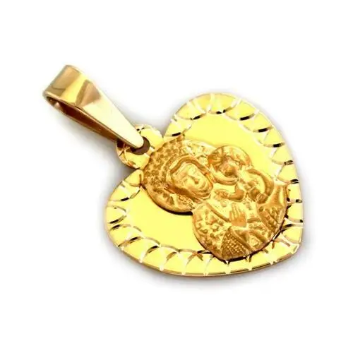 Złota zawieszka 333 medalik w kształcie serca z Matką Boską Częstochowską