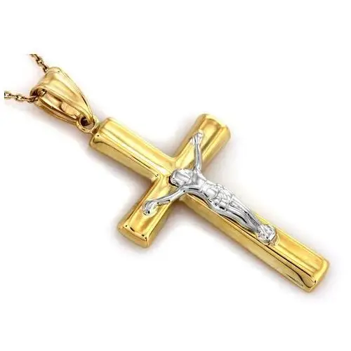 Złota zawieszka 375 krzyżyk z jezusem w białym złocie wisiorek na łańcuszek Lovrin