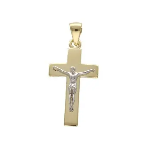 Złota zawieszka 585 krzyż Jezus w białym złocie chrzest 3,18g, kolor biały