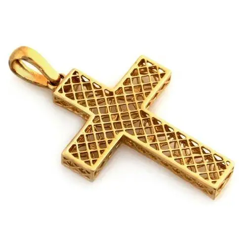 Złota zawieszka 585 krzyż trójwymiarowy ażurowy na komunię św. Lovrin 3