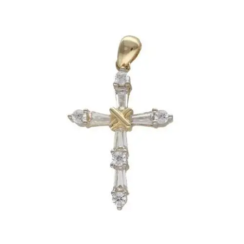 Lovrin Złota zawieszka 585 krzyż z cyrkoniami kamieniami chrzest 1,52g