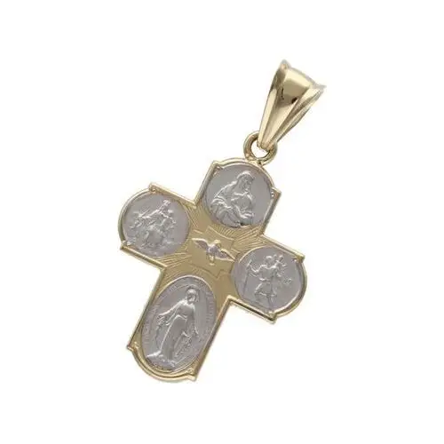 Złota zawieszka 585 krzyż z rysunkami świętych chrzest 4,2g, Krzyżyk 3.1
