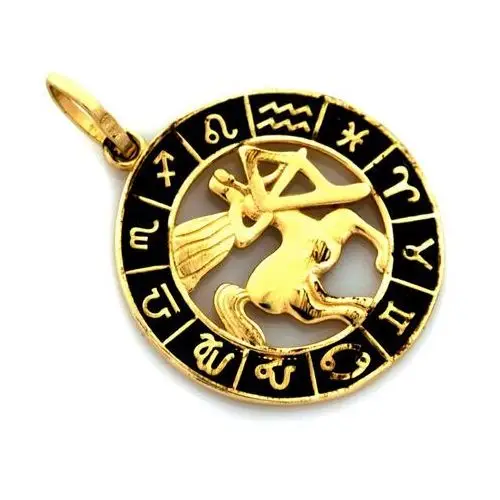 Złota zawieszka 585 znak zodiaku Strzelec z czarną emalią 14k, kolor czarny