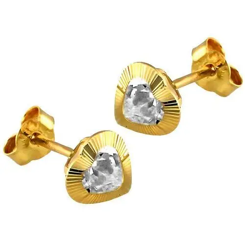 Złote kolczyki 585 diamentowane serca cyrkonie, KL1047A, TU00433 s10