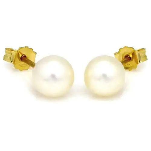 Złote kolczyki 585 perły 7 mm biała perła Lovrin