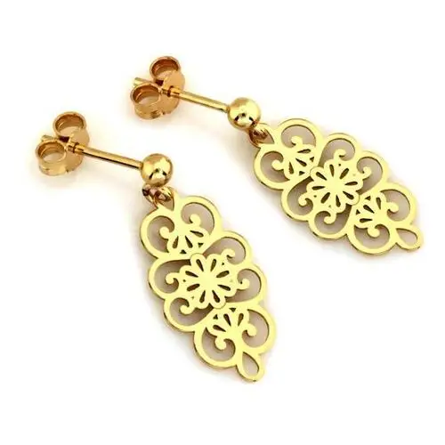 Złote wiszące kolczyki 585 ażurowe ornament 1,75 g, KL9500
