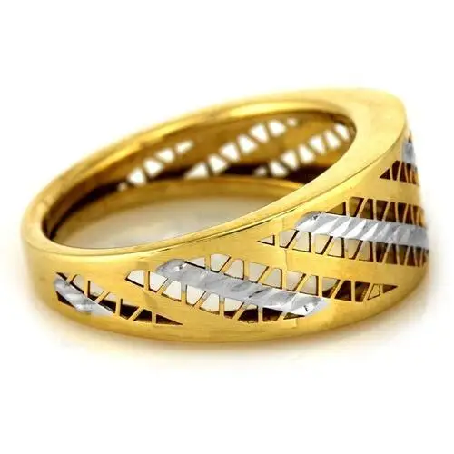 Złoty ażurowy pierścionek 585 szeroki dwukolorowy 2