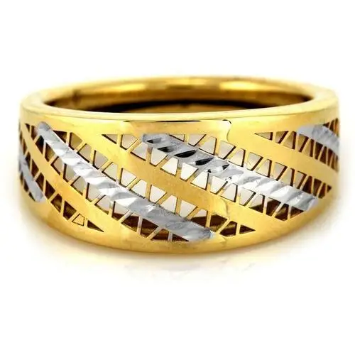 Złoty ażurowy pierścionek 585 szeroki dwukolorowy 4