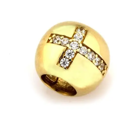 Złoty charms beads kulka do bransoletki z krzyżykiem