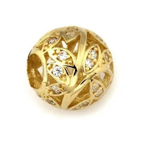 Złoty charms zawieszka do bransoletki ażurowa kulka z cyrkoniami, ZA_6015_585
