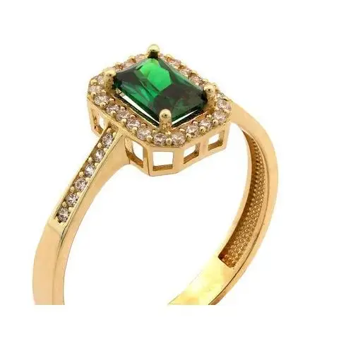 Złoty elegancki pierścionek 585 prostokątna zielona markiza cyrkonie, kolor zielony 2