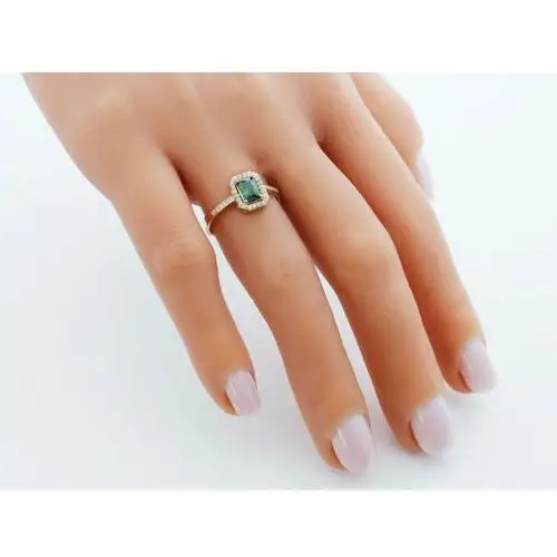 Złoty elegancki pierścionek 585 prostokątna zielona markiza cyrkonie, kolor zielony 3