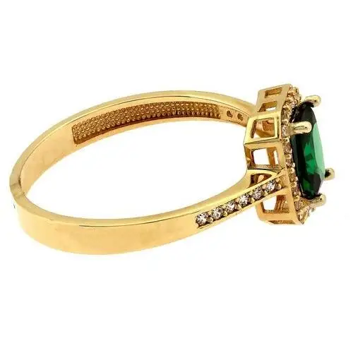 Złoty elegancki pierścionek 585 prostokątna zielona markiza cyrkonie, kolor zielony 5